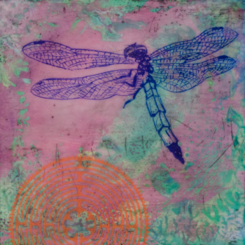 Dragonfly, 10" x 10" mixed media encaustic