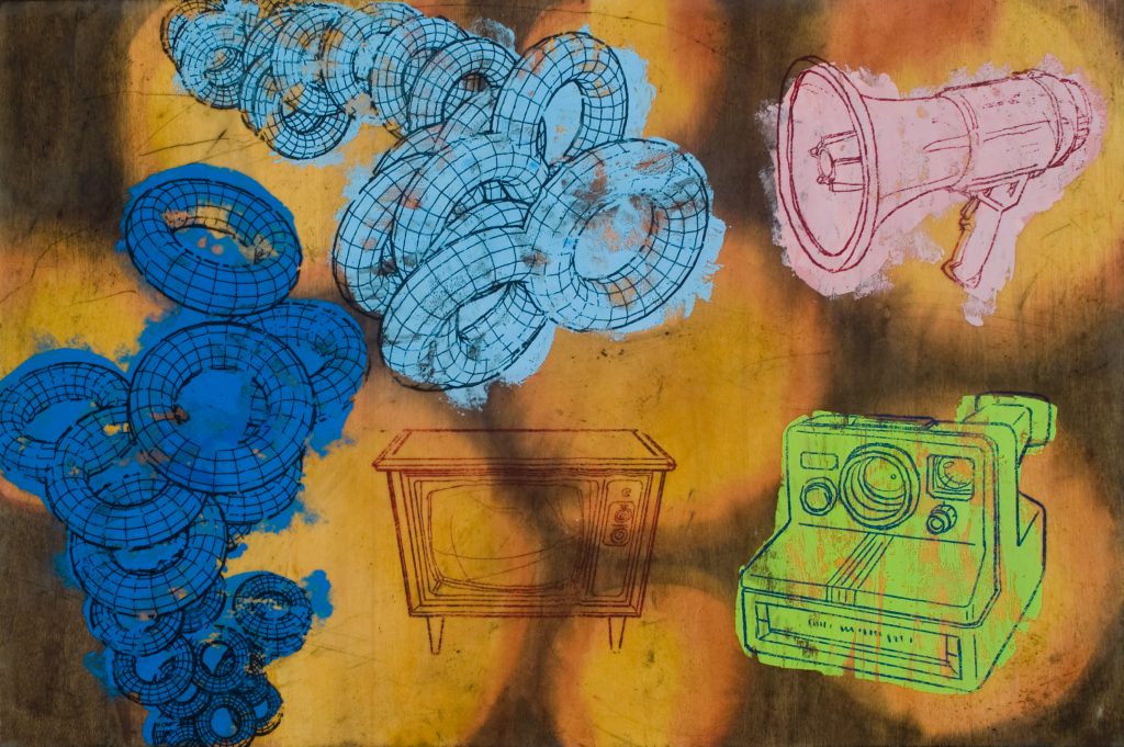 Man on the Moon, 16" x 24" mixed media encaustic