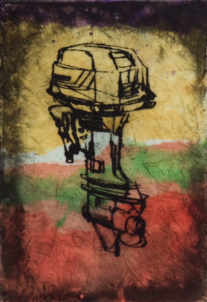 Outboard, 6" x 4" mixed media encaustic