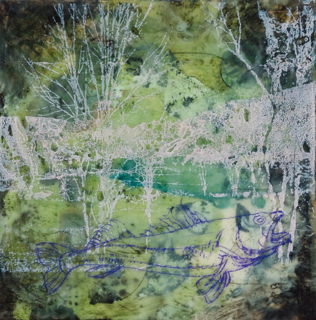 Walleye, 10" x 10" mixed media encaustic